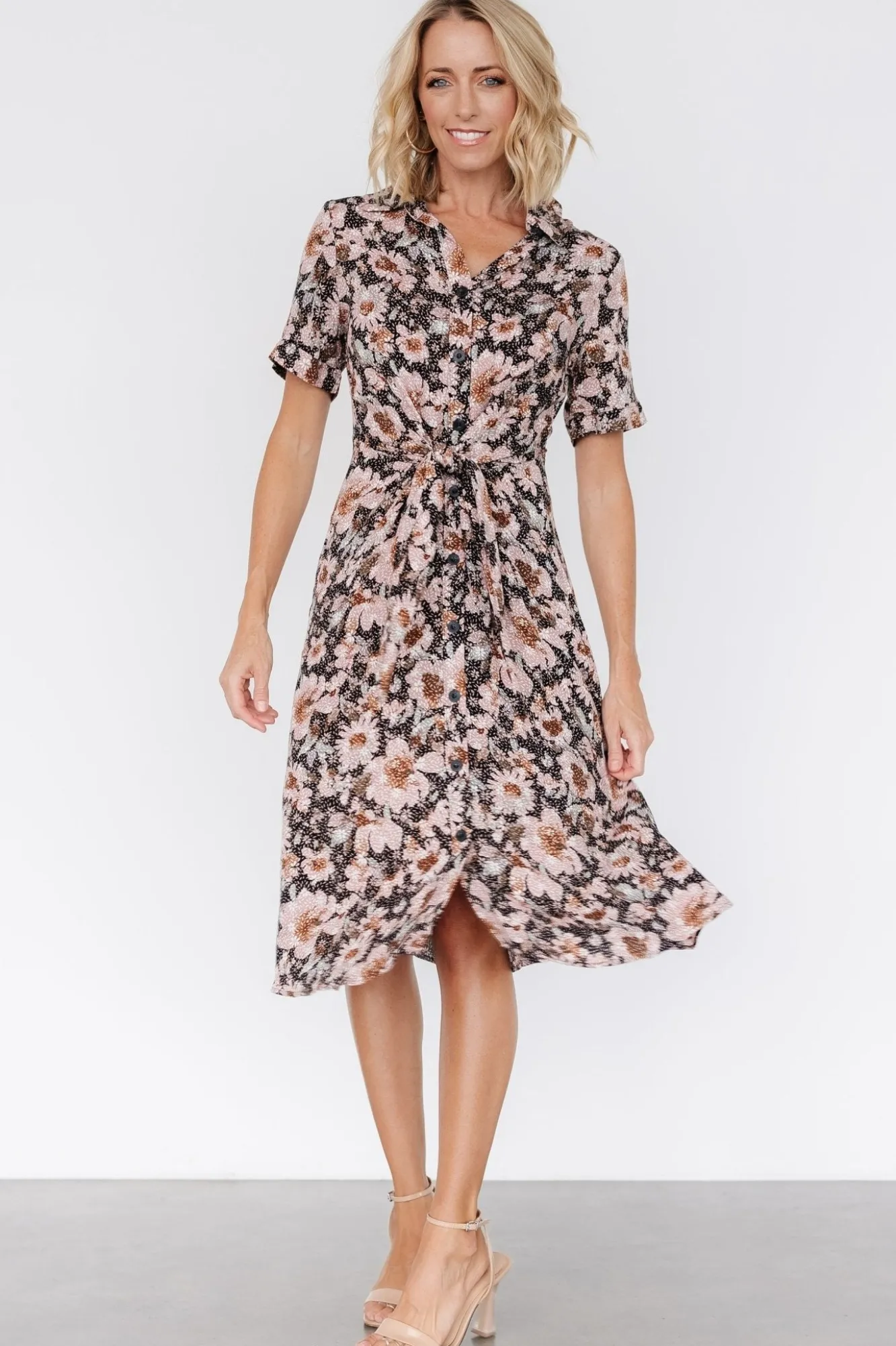 Baltic Born Feya Button Midi Dress | Black + Mauve Floral