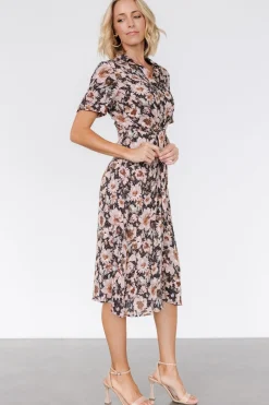 Baltic Born Feya Button Midi Dress | Black + Mauve Floral