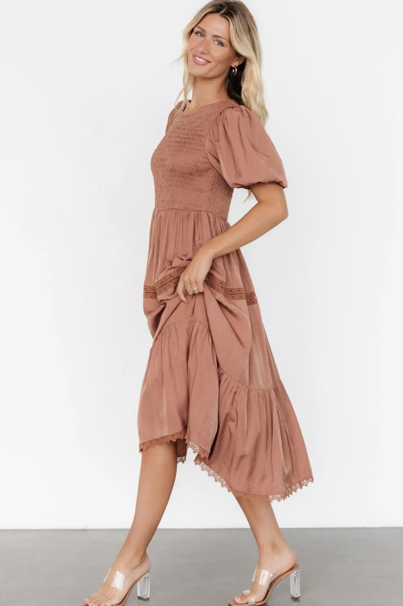 Baltic Born Finley Smocked Midi Dress | Light Copper