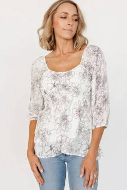 Baltic Born Florian Smocked Top | Ivory Print