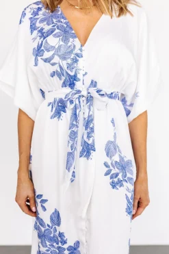 Baltic Born Florina Kimono Maxi Dress | White + Blue