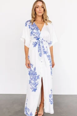 Baltic Born Florina Kimono Maxi Dress | White + Blue