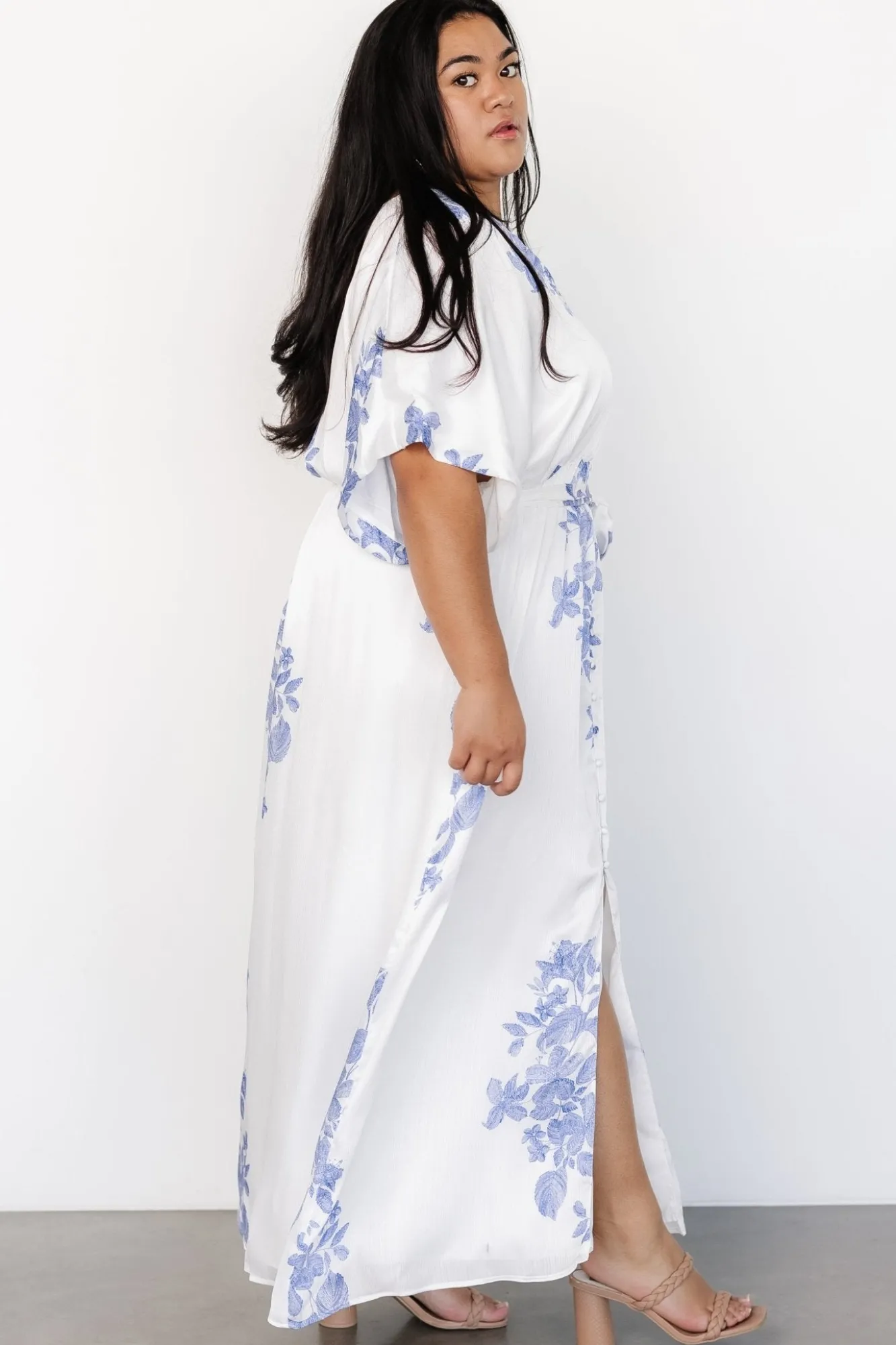 Baltic Born Florina Kimono Maxi Dress | White + Blue