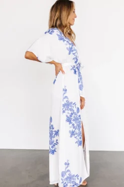 Baltic Born Florina Kimono Maxi Dress | White + Blue