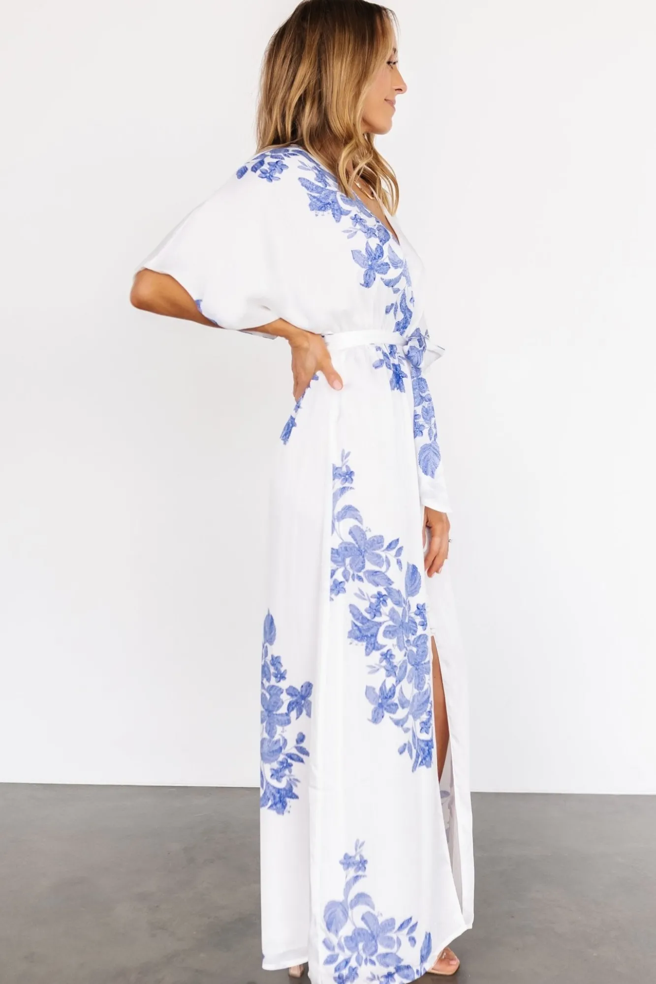 Baltic Born Florina Kimono Maxi Dress | White + Blue