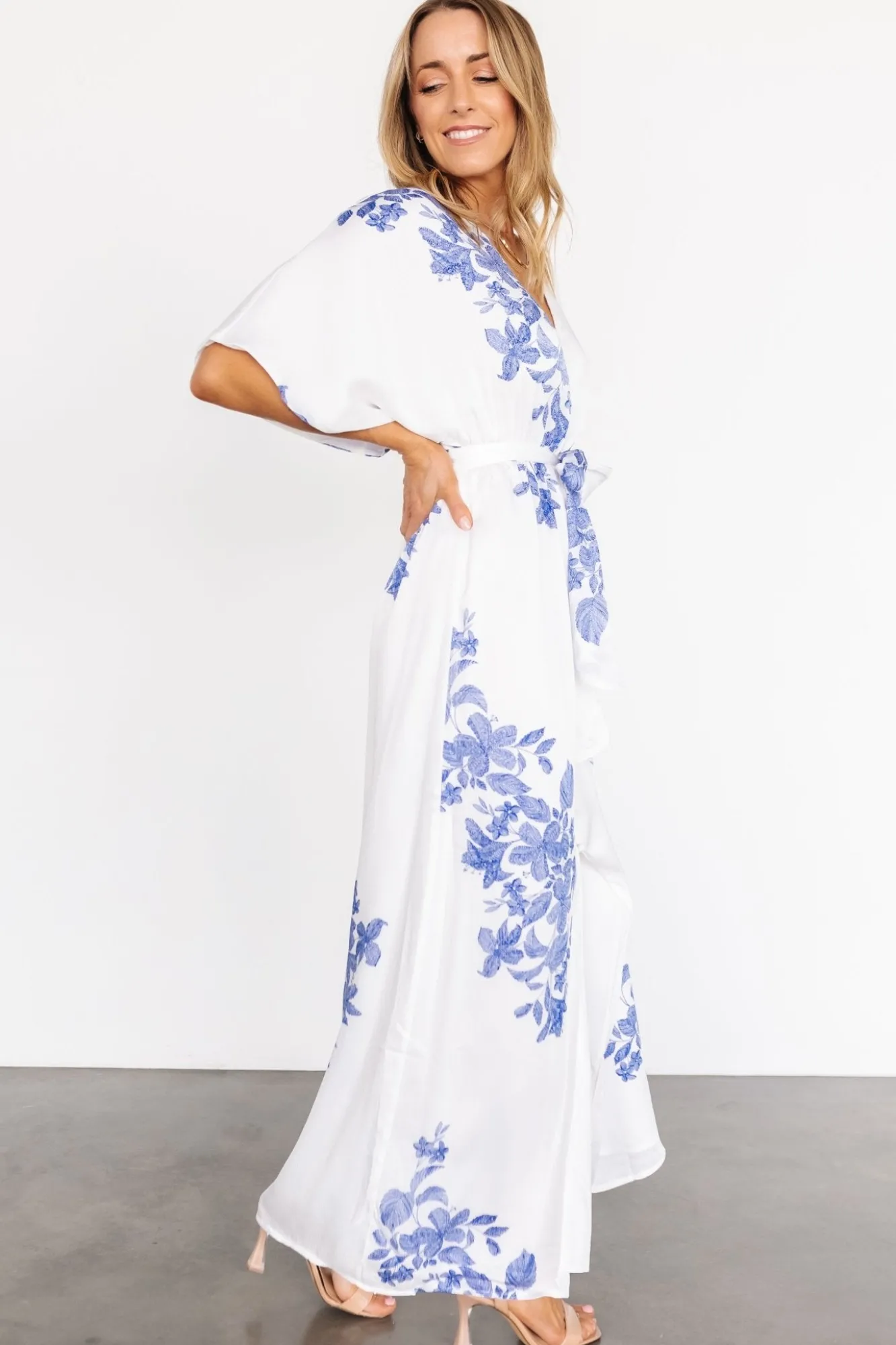 Baltic Born Florina Kimono Maxi Dress | White + Blue