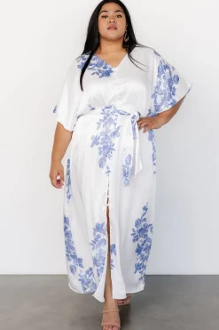 Baltic Born Florina Kimono Maxi Dress | White + Blue