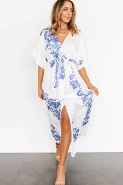 Baltic Born Florina Kimono Maxi Dress | White + Blue