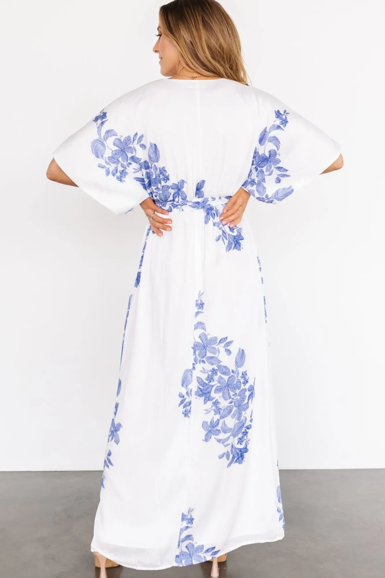 Baltic Born Florina Kimono Maxi Dress | White + Blue