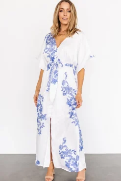 Baltic Born Florina Kimono Maxi Dress | White + Blue