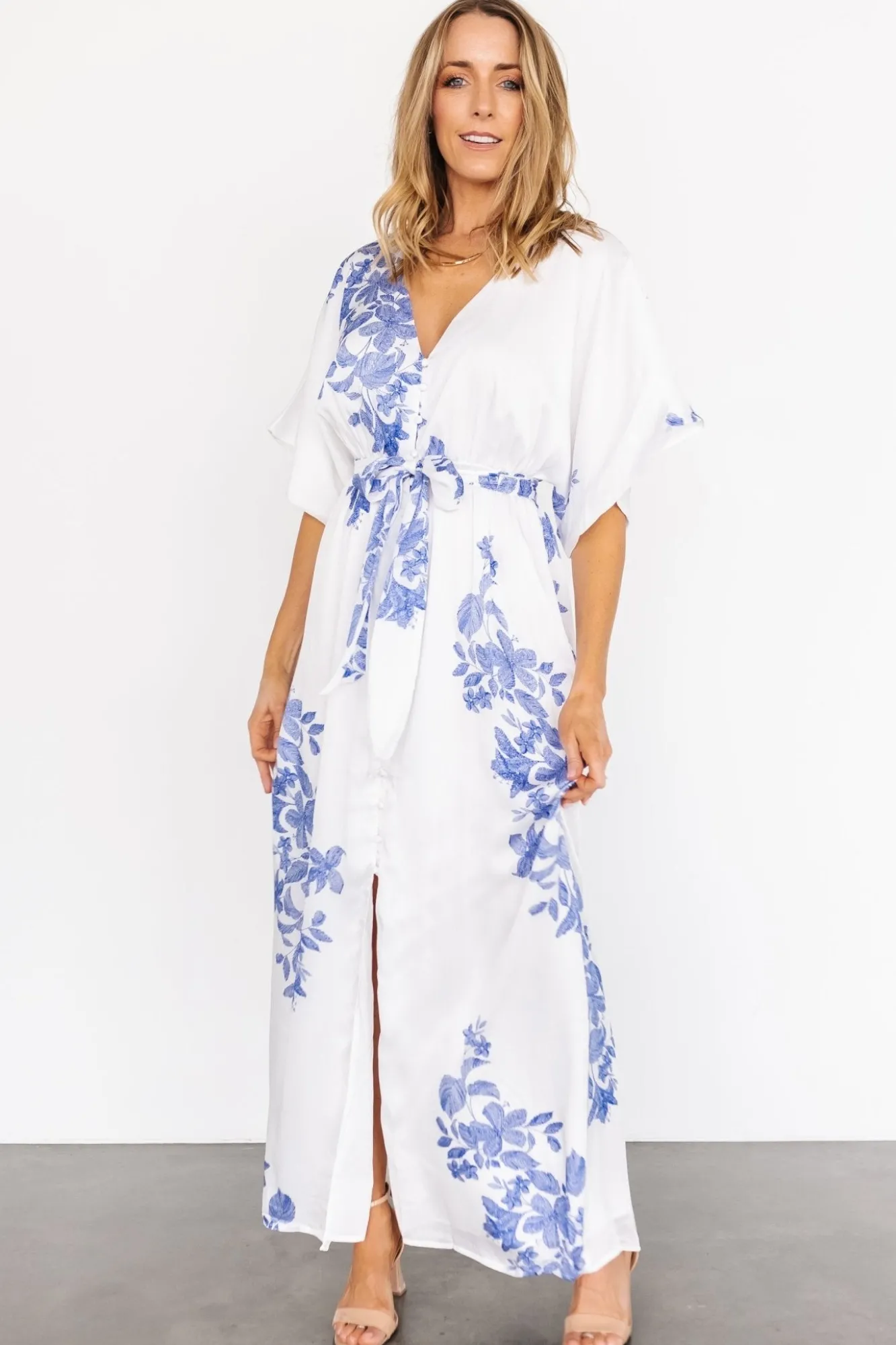 Baltic Born Florina Kimono Maxi Dress | White + Blue