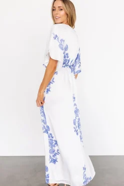 Baltic Born Florina Kimono Maxi Dress | White + Blue