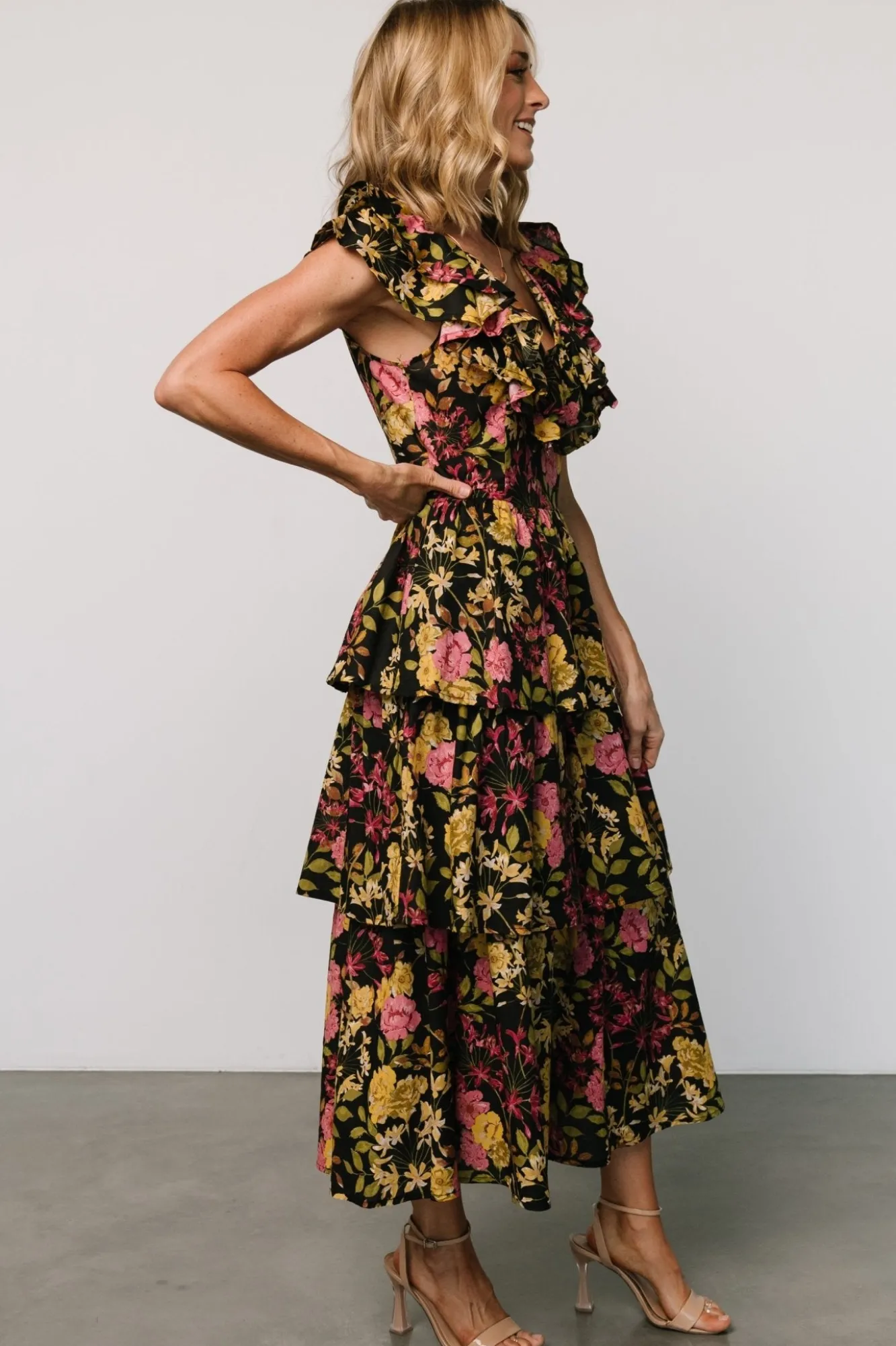 Baltic Born Francesca Tiered Maxi Dress | Black Floral