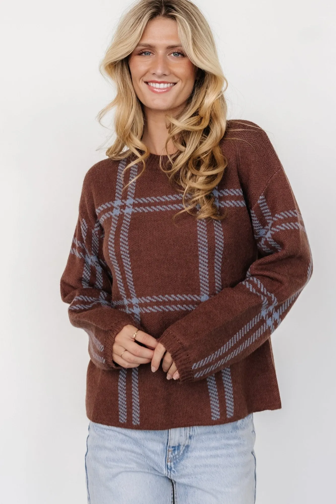 Baltic Born Francie Sweater | Brown + Blue Plaid