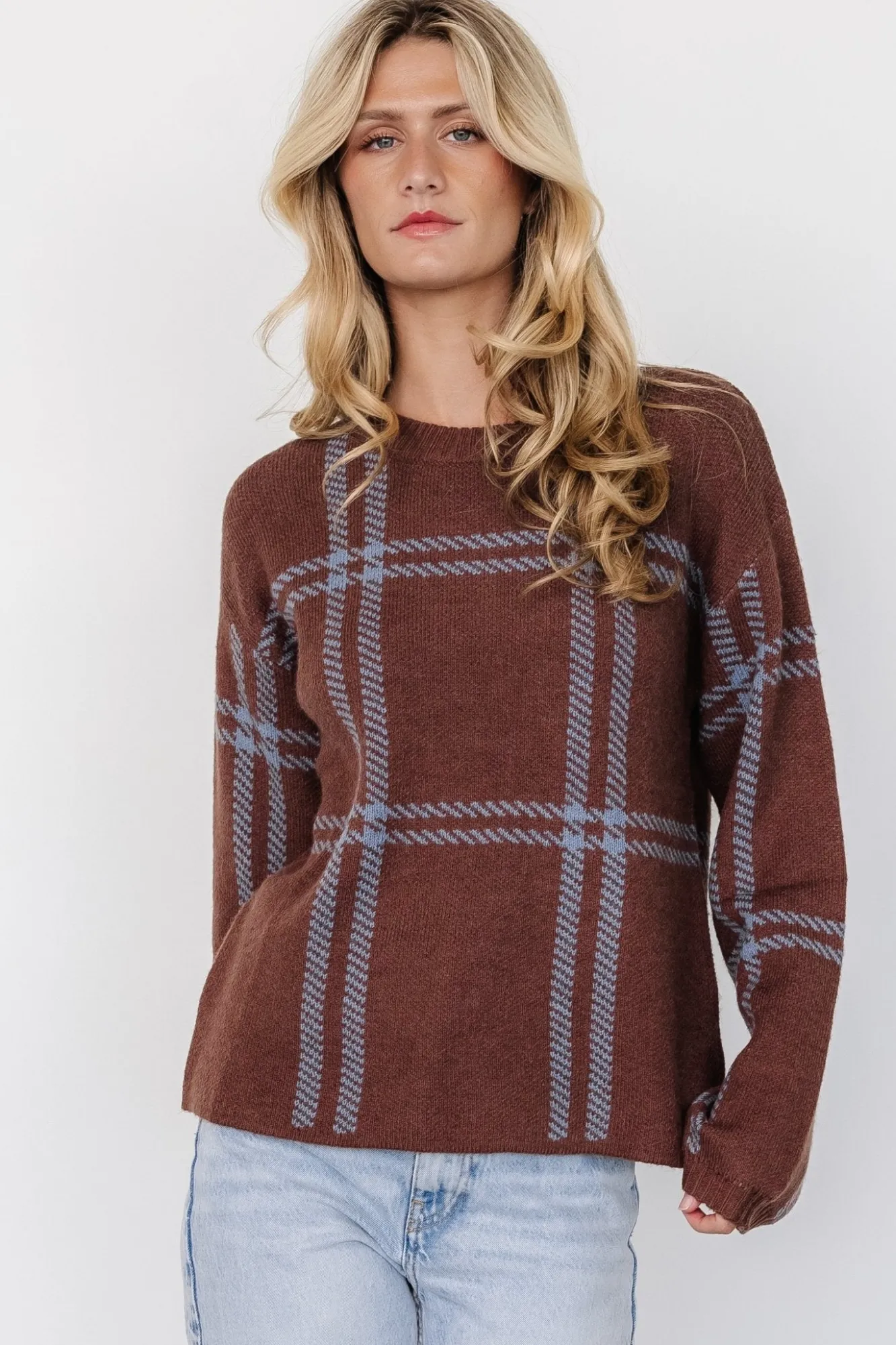 Baltic Born Francie Sweater | Brown + Blue Plaid