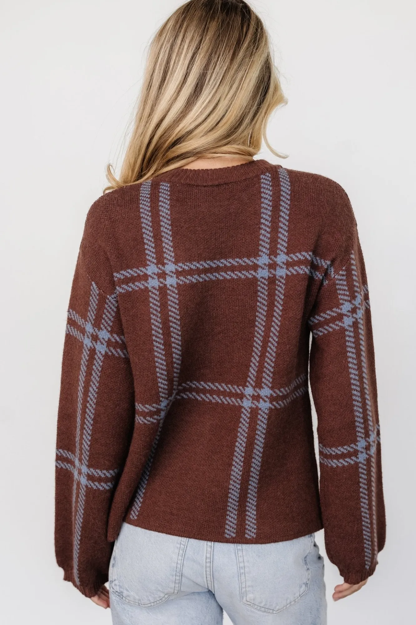 Baltic Born Francie Sweater | Brown + Blue Plaid