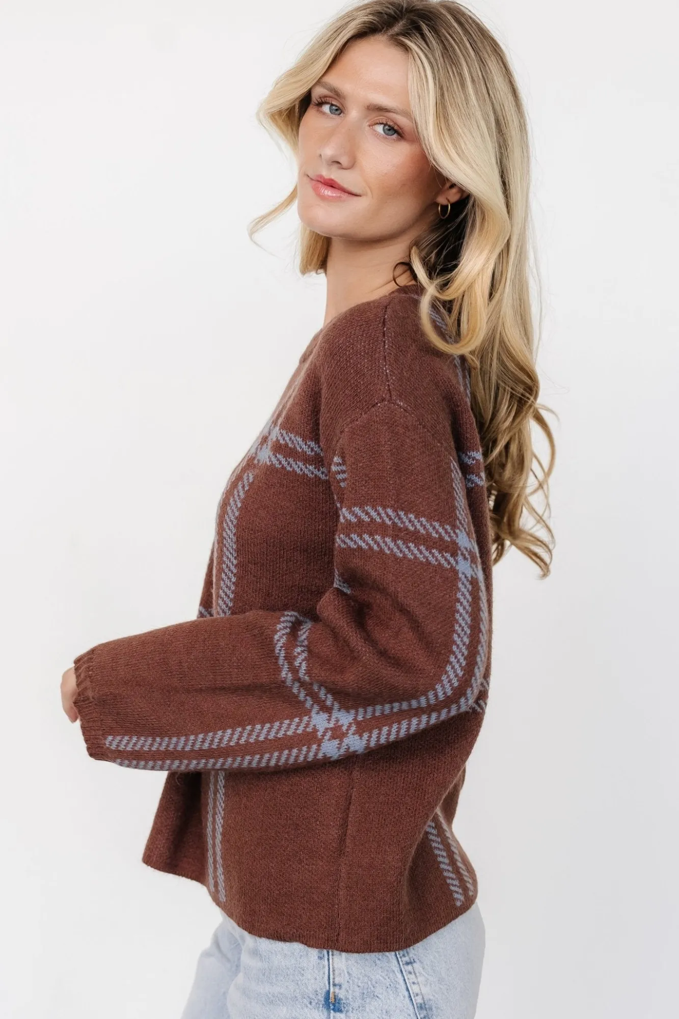 Baltic Born Francie Sweater | Brown + Blue Plaid
