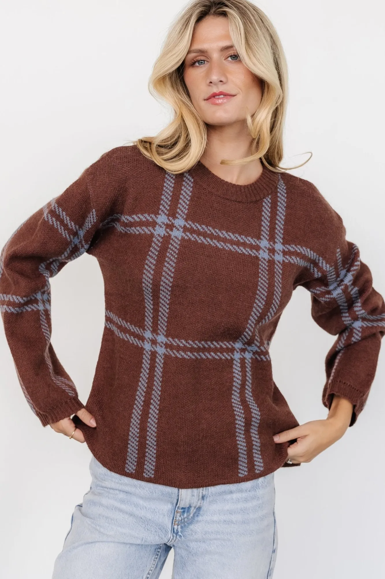 Baltic Born Francie Sweater | Brown + Blue Plaid
