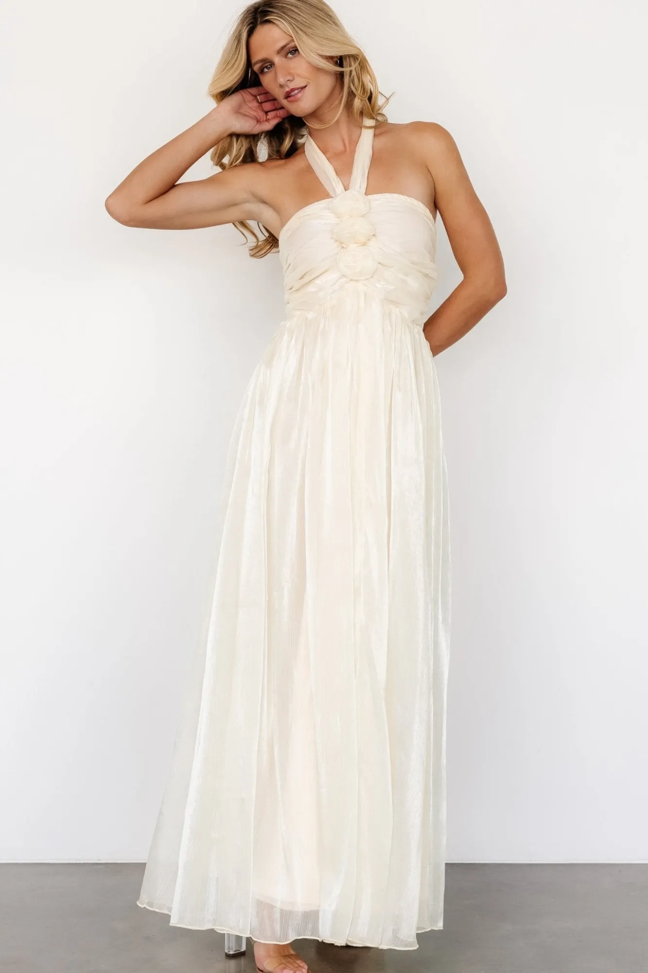 Baltic Born Frederica Halter Maxi Dress | Cream Shimmer