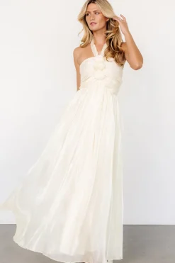 Baltic Born Frederica Halter Maxi Dress | Cream Shimmer