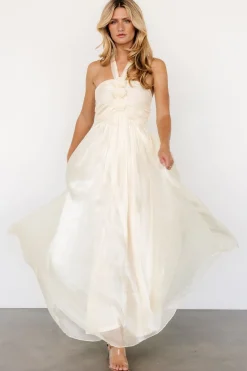 Baltic Born Frederica Halter Maxi Dress | Cream Shimmer