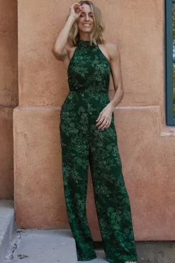 Baltic Born Freya Halter Jumpsuit | Emerald Floral