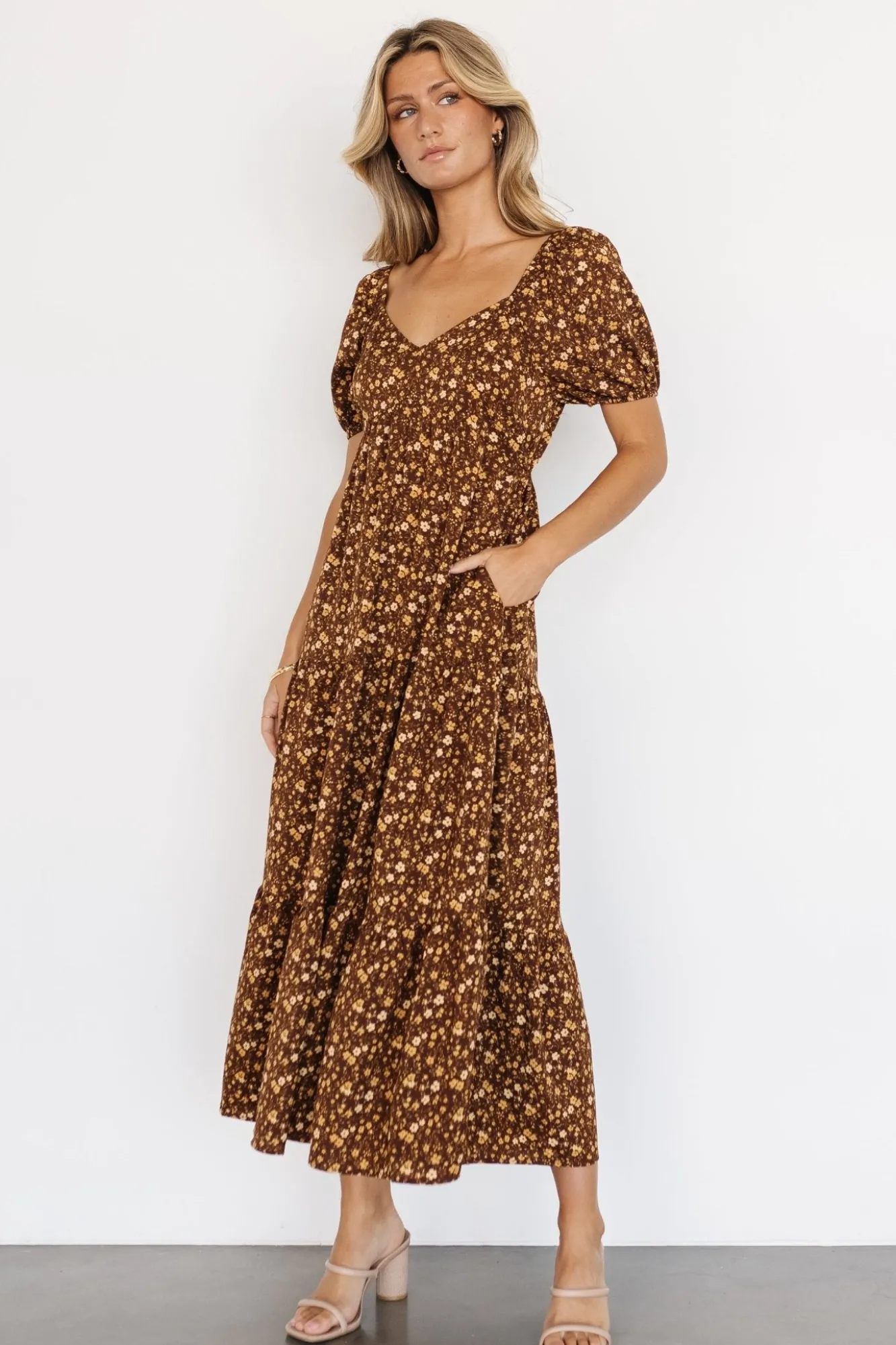 Baltic Born Gables Puff Sleeve Maxi Dress | Brown Multi