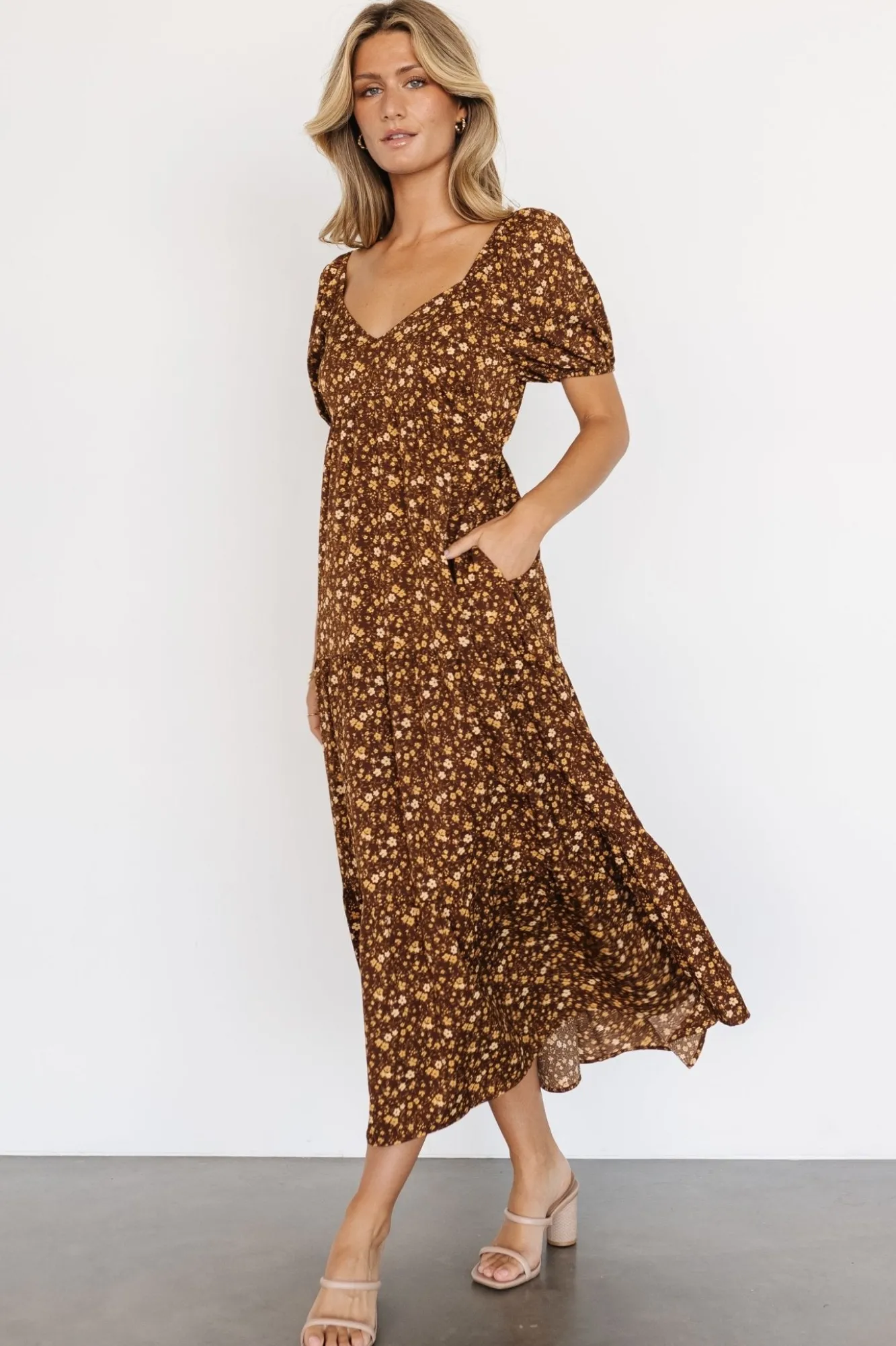 Baltic Born Gables Puff Sleeve Maxi Dress | Brown Multi