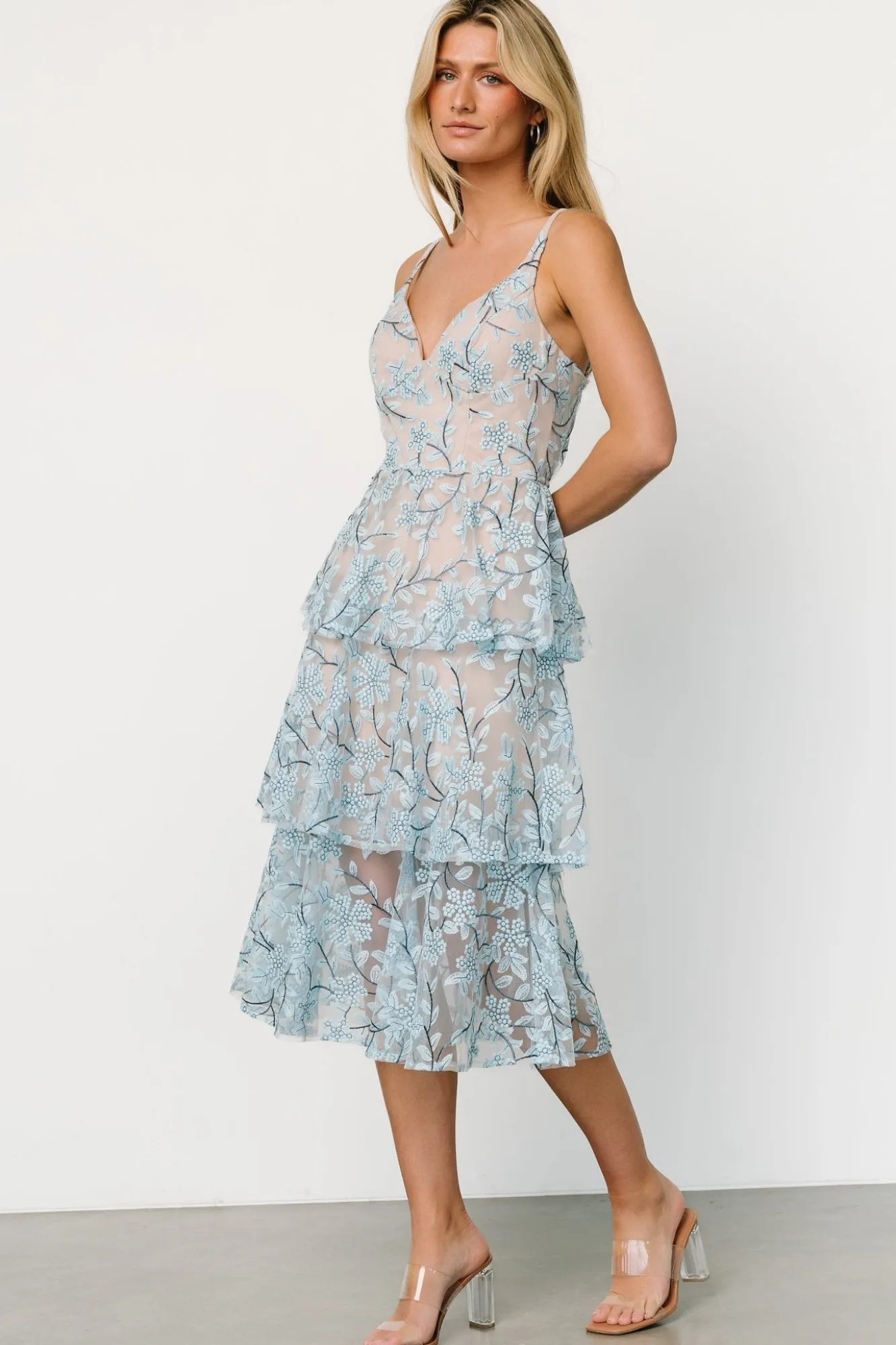 Baltic Born Giavanna Tiered Midi Dress | Dusty Blue