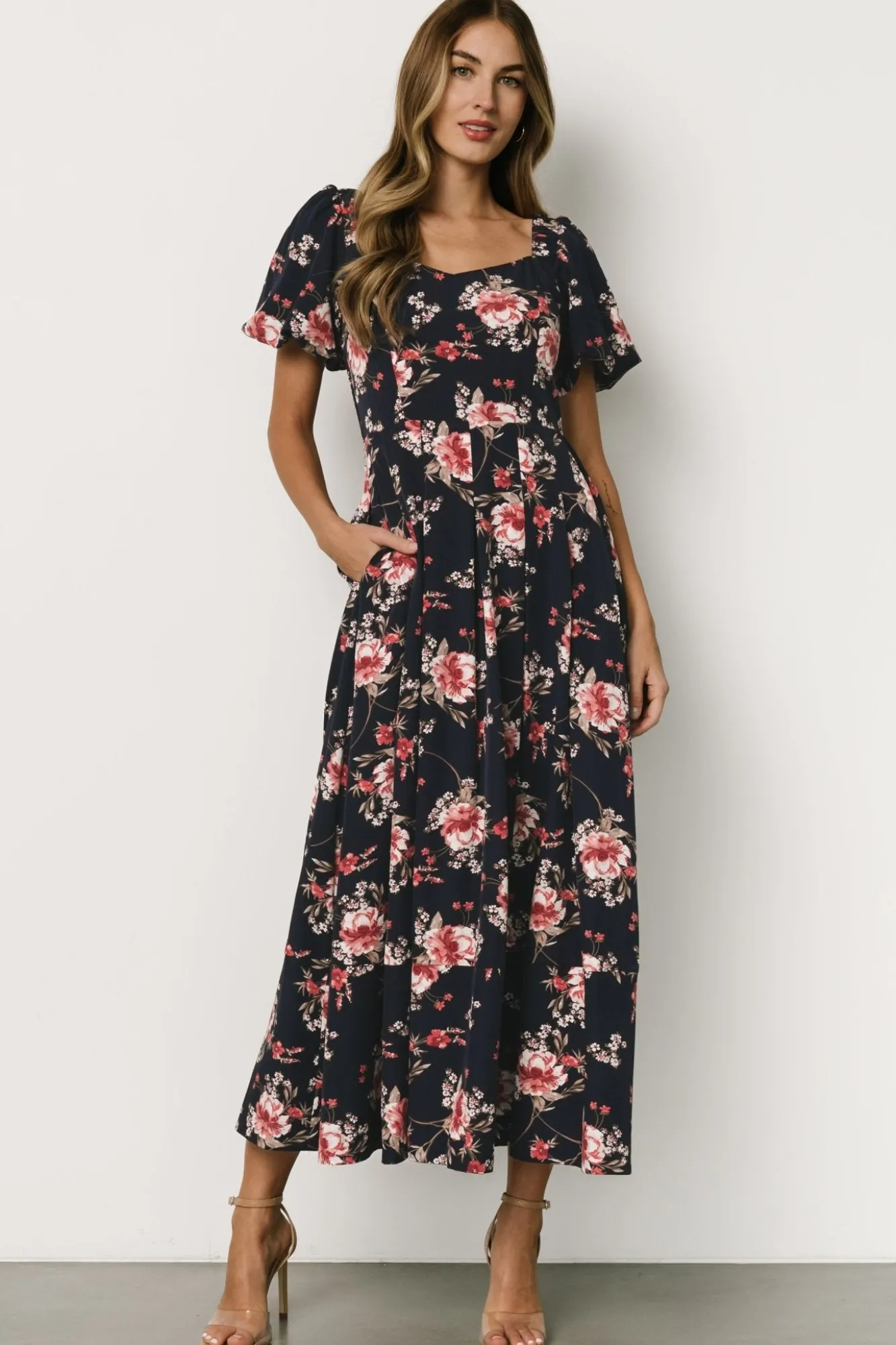 Baltic Born Greta Pleated Maxi Dress | Navy + Pink Floral