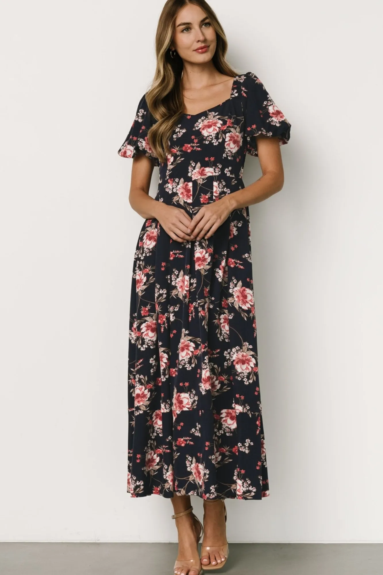 Baltic Born Greta Pleated Maxi Dress | Navy + Pink Floral