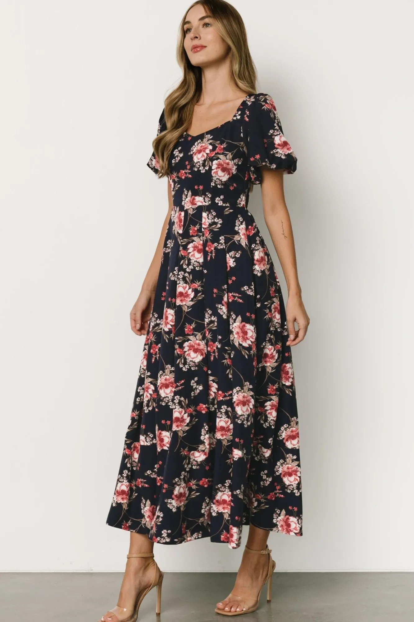 Baltic Born Greta Pleated Maxi Dress | Navy + Pink Floral