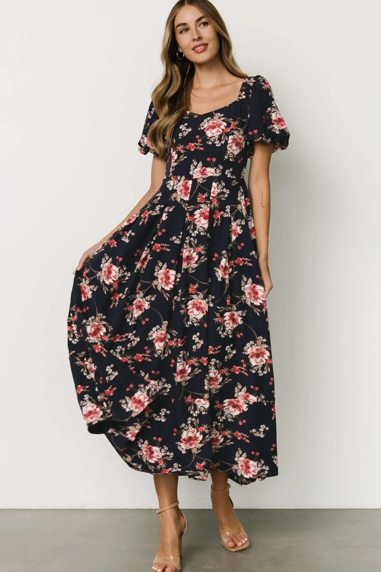 Baltic Born Greta Pleated Maxi Dress | Navy + Pink Floral