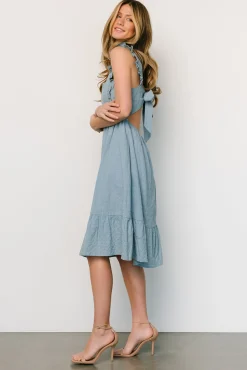 Baltic Born Gretta Ruffle Tie Back Midi Dress | Dusty Blue