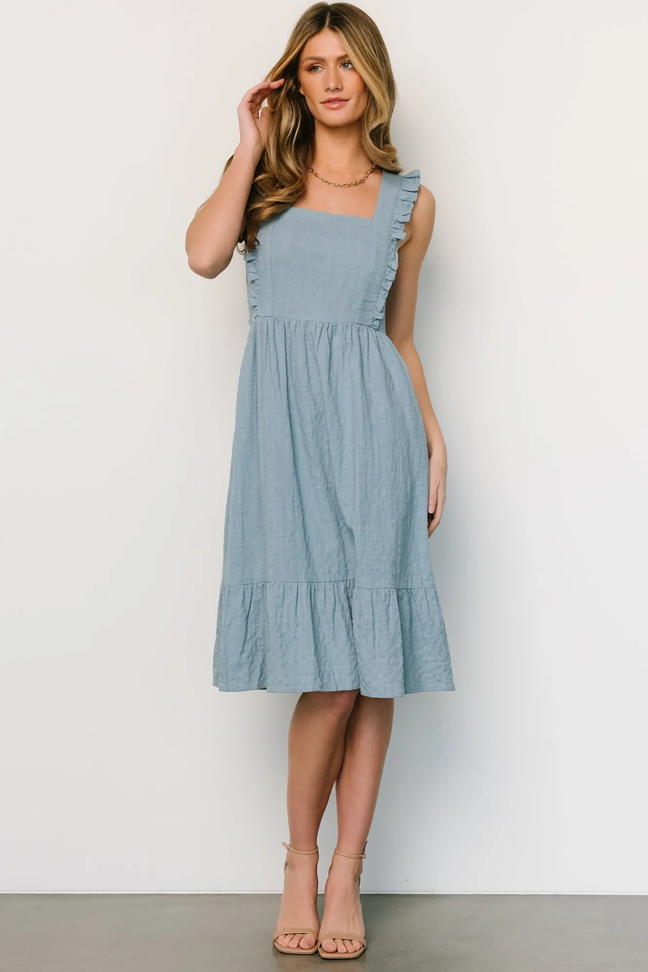 Baltic Born Gretta Ruffle Tie Back Midi Dress | Dusty Blue