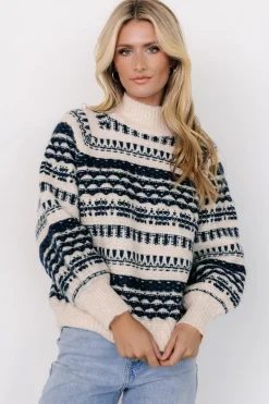 Baltic Born Guadalupe Mock Neck Sweater | Ivory + Navy