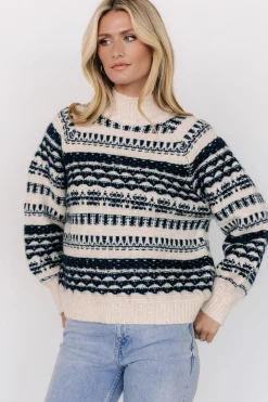Baltic Born Guadalupe Mock Neck Sweater | Ivory + Navy