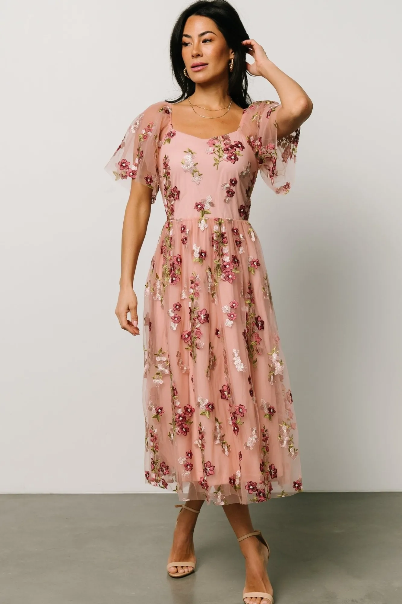 Baltic Born Gwyneth Tulle Midi Dress | Blush Floral