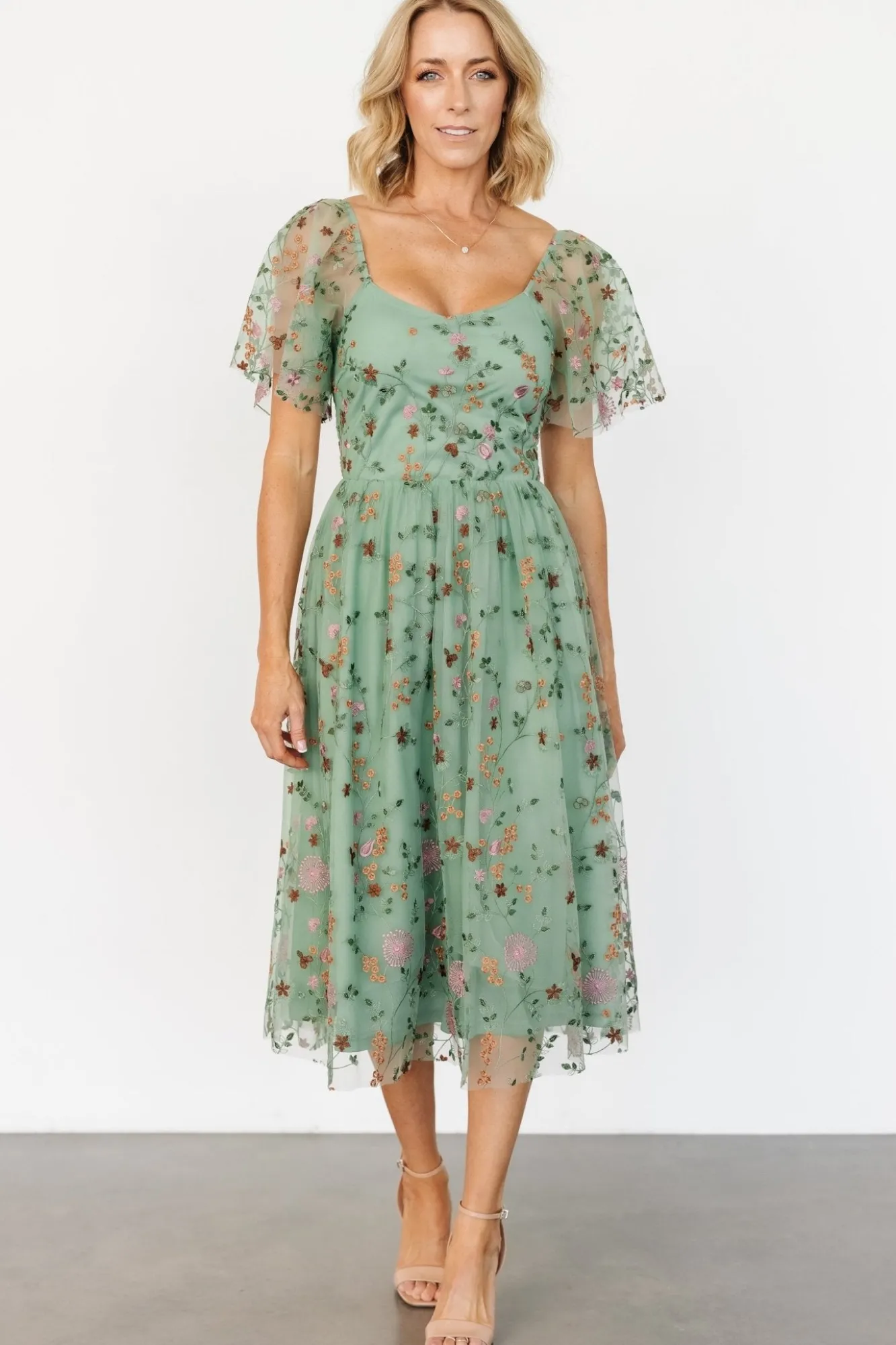 Baltic Born Gwyneth Tulle Midi Dress | Eucalyptus Floral