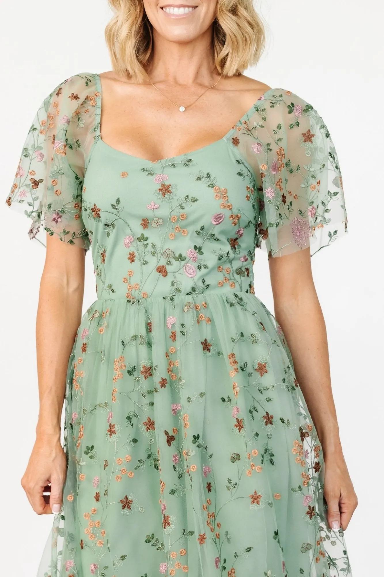 Baltic Born Gwyneth Tulle Midi Dress | Eucalyptus Floral