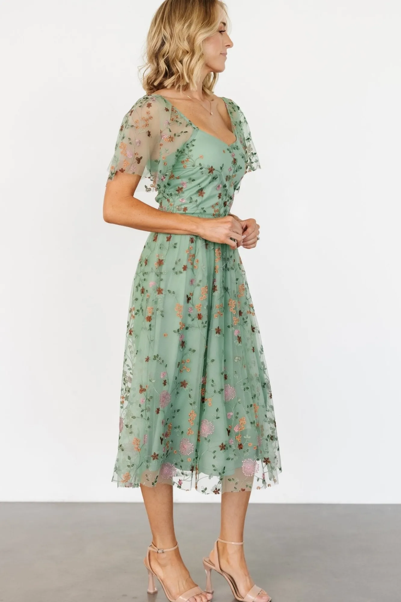 Baltic Born Gwyneth Tulle Midi Dress | Eucalyptus Floral