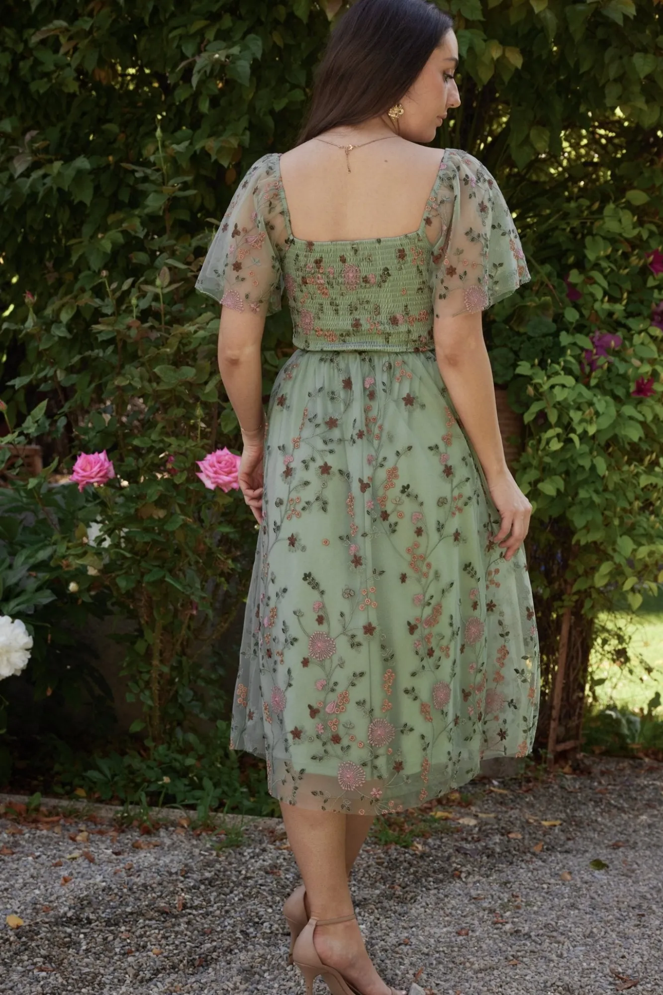 Baltic Born Gwyneth Tulle Midi Dress | Eucalyptus Floral