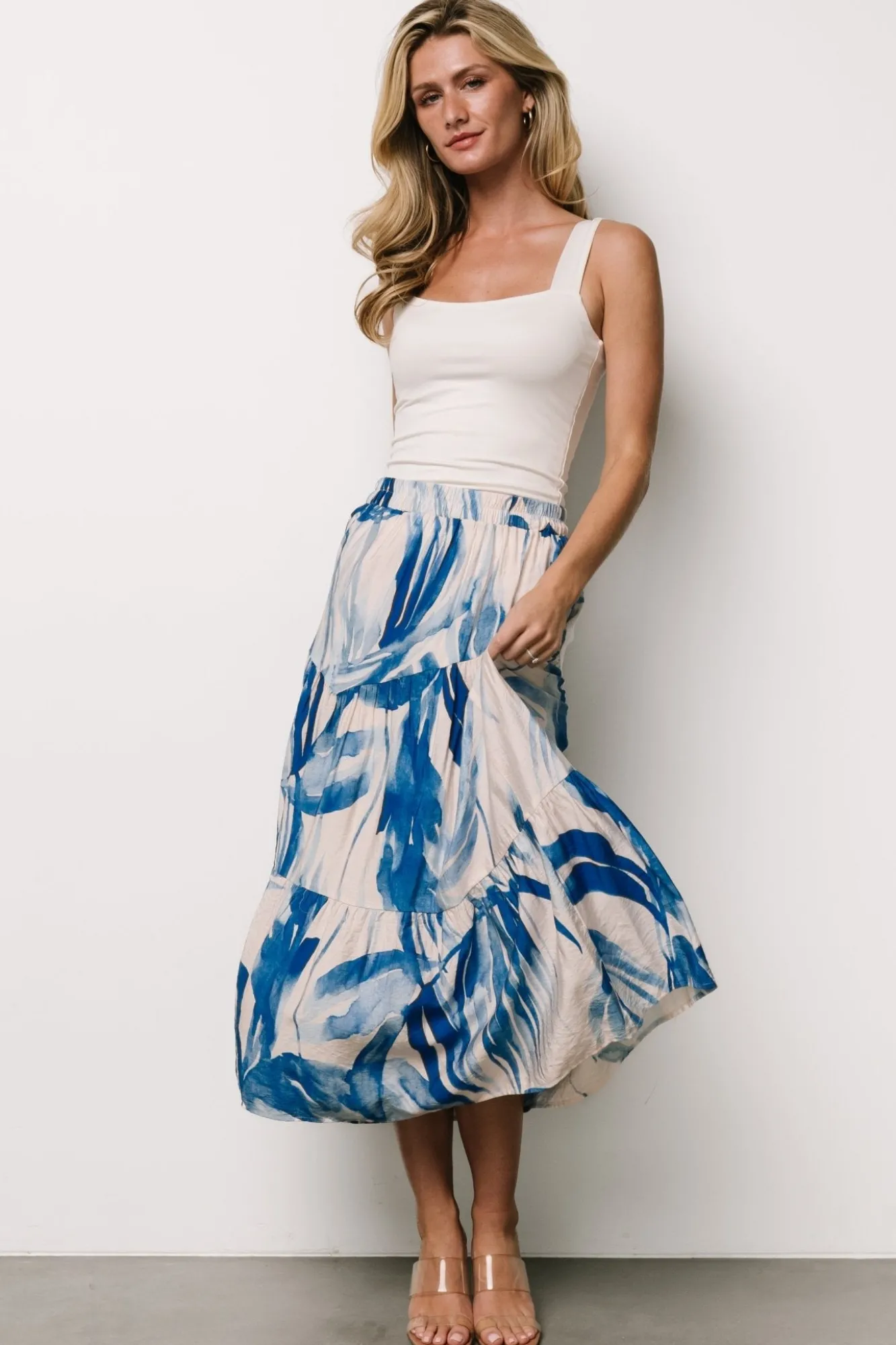 Baltic Born Hailee Tiered Skirt | Off White + Blue