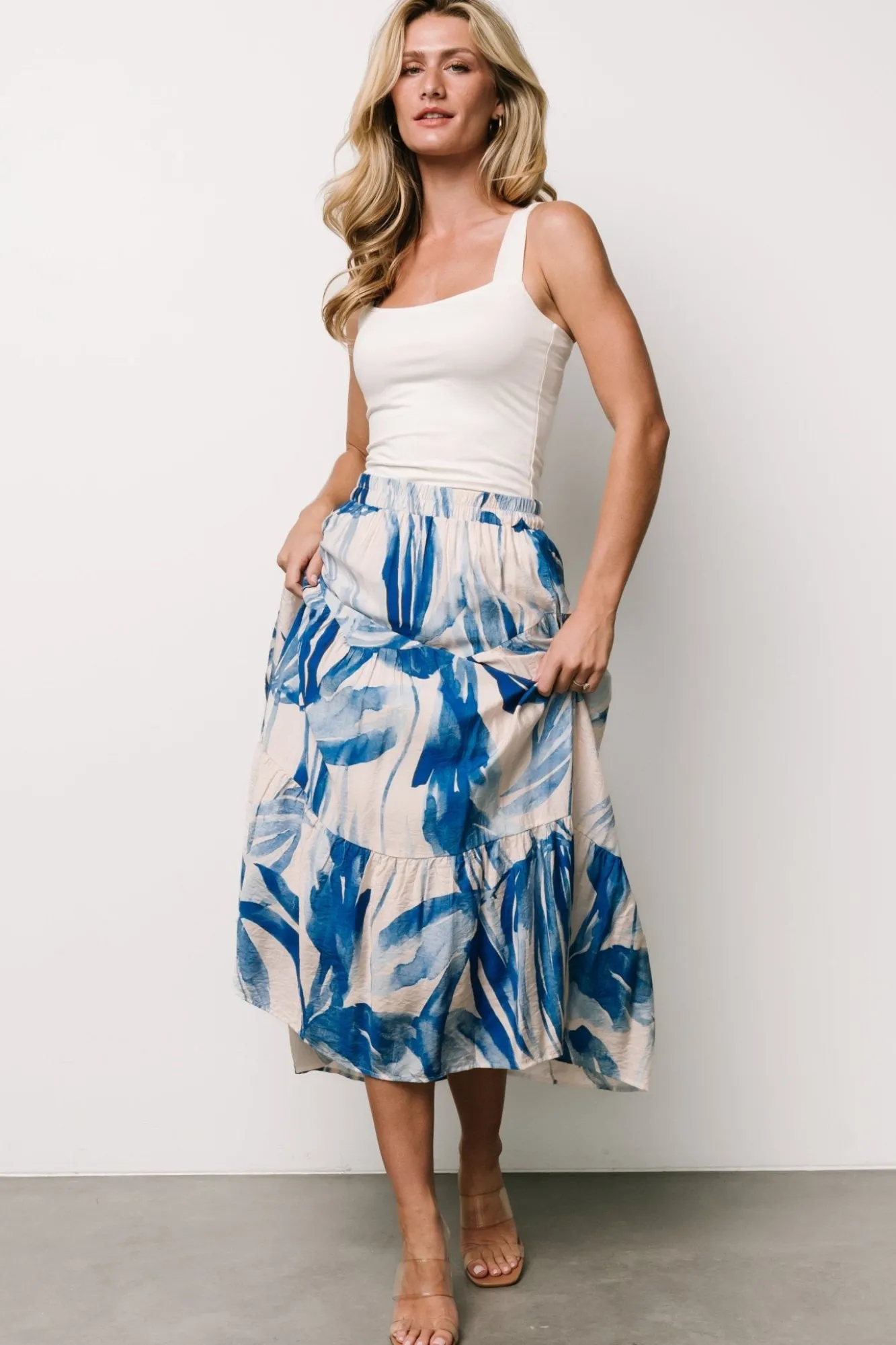 Baltic Born Hailee Tiered Skirt | Off White + Blue