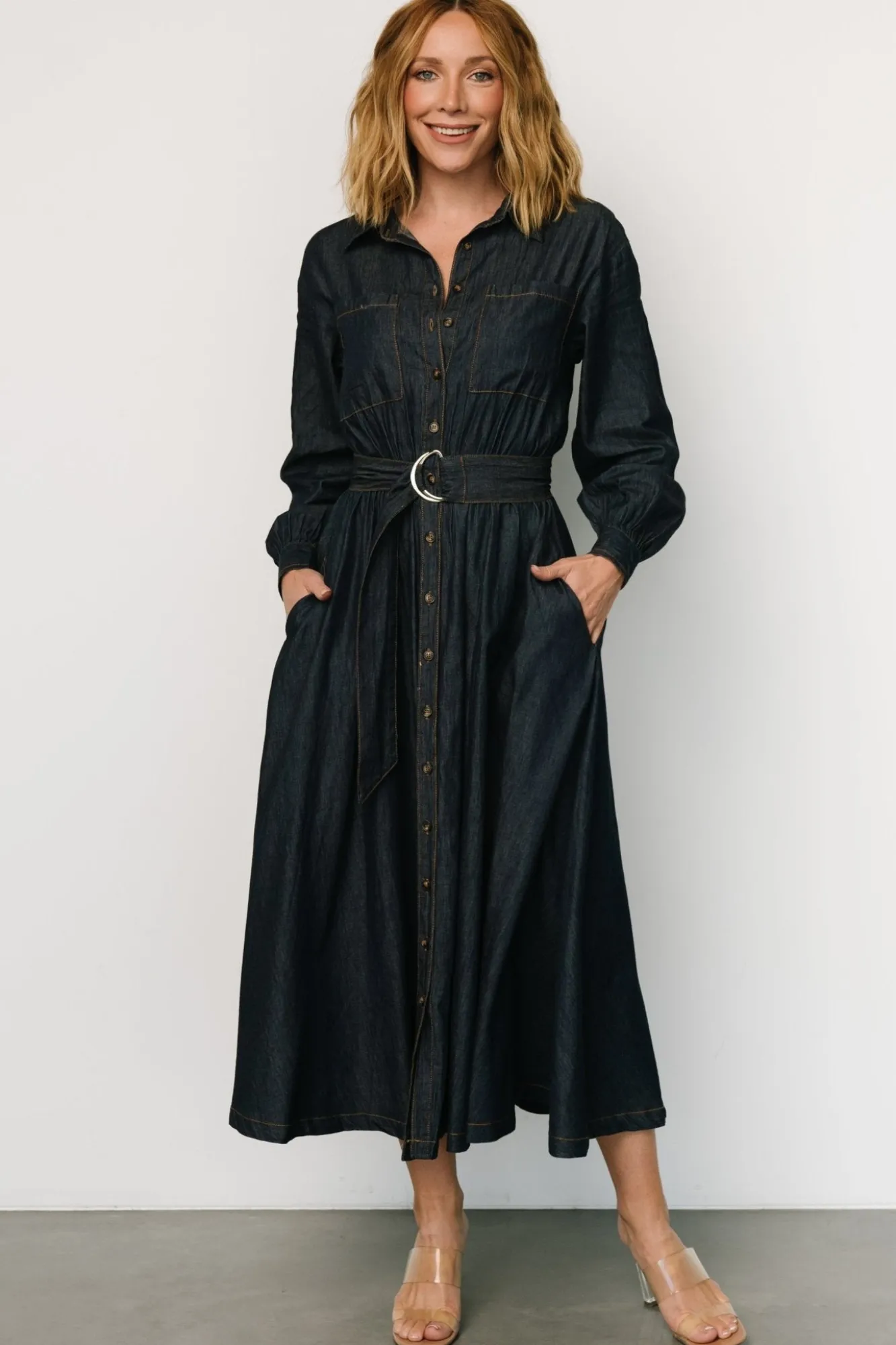 Baltic Born Hansel Long Sleeve Denim Dress | Dark Blue