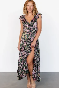 Baltic Born Harlow Satin Maxi Dress | Black Multi