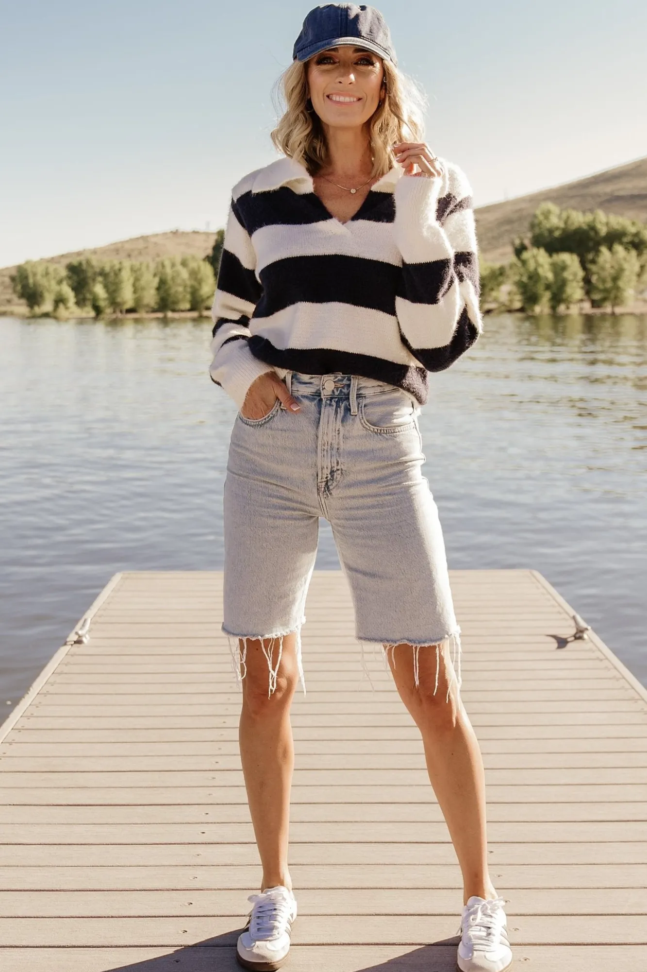 Baltic Born Heather Striped Sweater | Cream + Navy