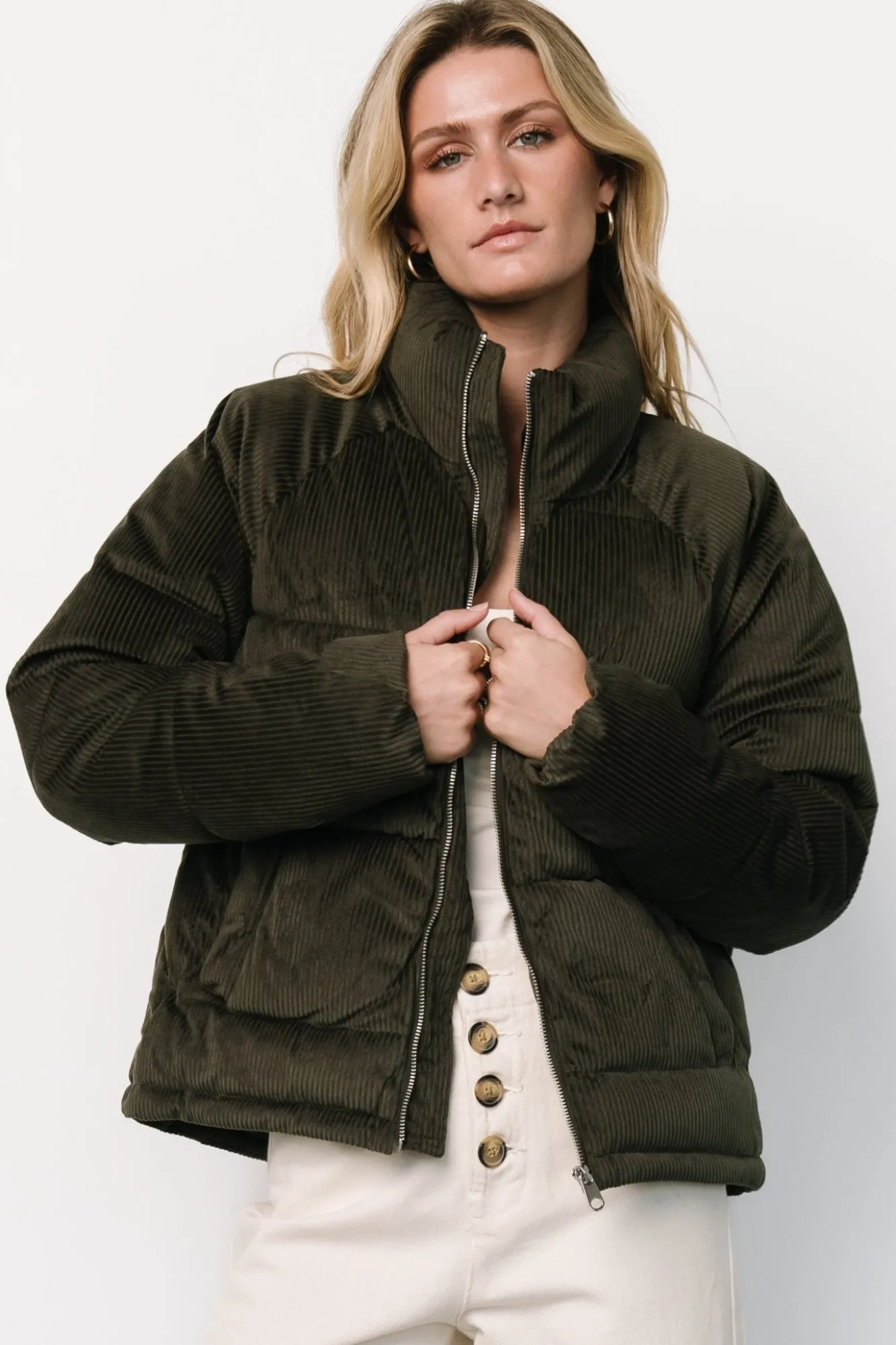 Baltic Born Holden Corduroy Puffer Jacket | Olive Charcoal