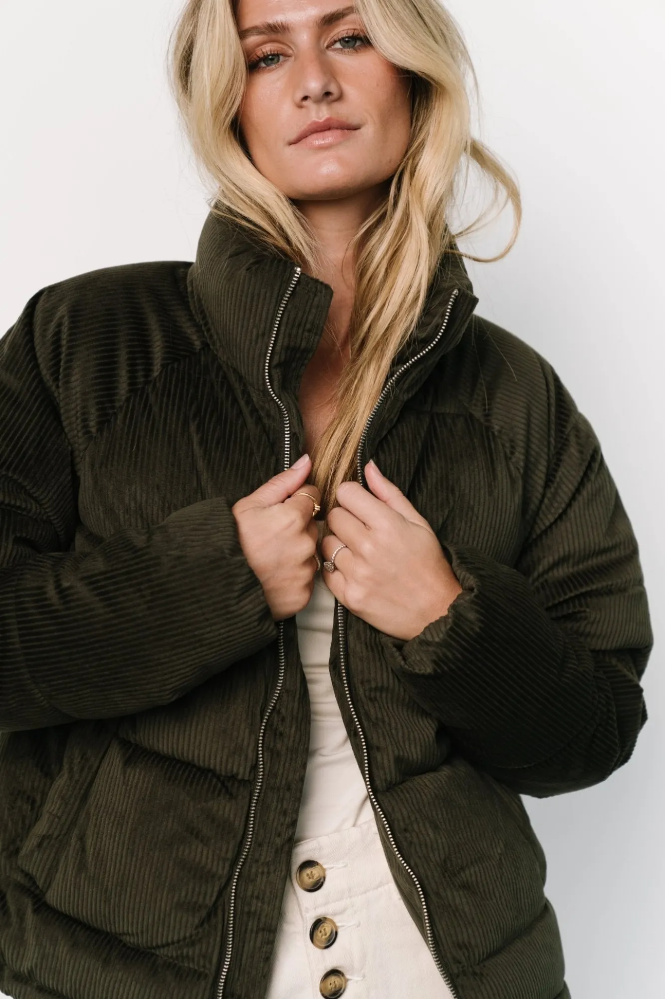 Baltic Born Holden Corduroy Puffer Jacket | Olive Charcoal