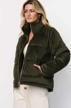 Baltic Born Holden Corduroy Puffer Jacket | Olive Charcoal
